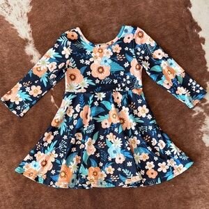 Floral Navy Blue Girls Dress